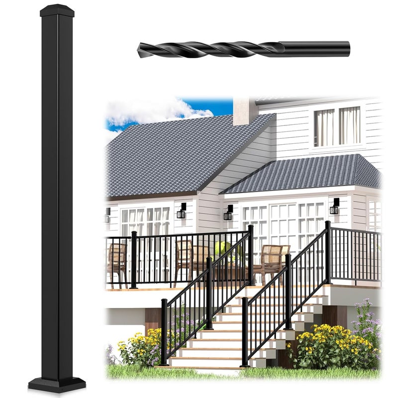 Egadis 2.56 in. x 2.56 in. x 42.5 in. Aluminum Railing Post with Screws & Drill, Porch and Deck Railing Post, Black Textured Powder-Coat Finish Stair Post for Decks, Porches & Balconies (1x42.5 Post) - Image 1
