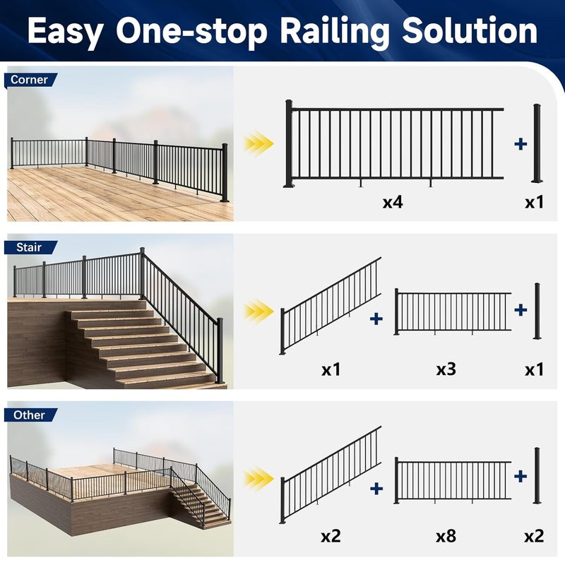 Egadis 2.56 in. x 2.56 in. x 42.5 in. Aluminum Railing Post with Screws & Drill, Porch and Deck Railing Post, Black Textured Powder-Coat Finish Stair Post for Decks, Porches & Balconies (1x42.5 Post) - Image 3
