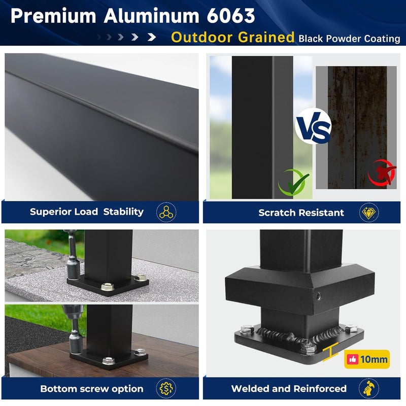 Egadis 2.56 in. x 2.56 in. x 42.5 in. Aluminum Railing Post with Screws & Drill, Porch and Deck Railing Post, Black Textured Powder-Coat Finish Stair Post for Decks, Porches & Balconies (1x42.5 Post) - Image 2