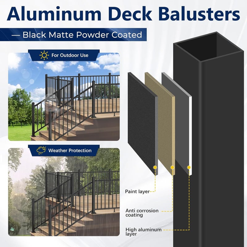 Egadis 2.56 in. x 2.56 in. x 42.5 in. Aluminum Railing Post with Screws & Drill, Porch and Deck Railing Post, Black Textured Powder-Coat Finish Stair Post for Decks, Porches & Balconies (1x42.5 Post) - Image 4