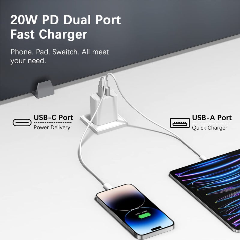 ROMITAZ [3 Pack] USB C Charger Block Fast Charging Multiport Adpater iPhone 17 Charger Block 20W USB-C & USB-A Port for iPhone 17/16/15/14/13/12/11/X/8 iPad, Google Pxel, Samsung Galaxy - Image 2
