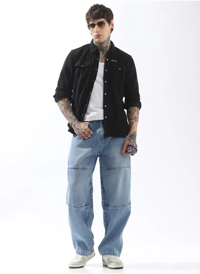 HIGH STAR Black Shirts Solid Button Woven Spread Collar Long Sleeves for Men – Make every day iconic
