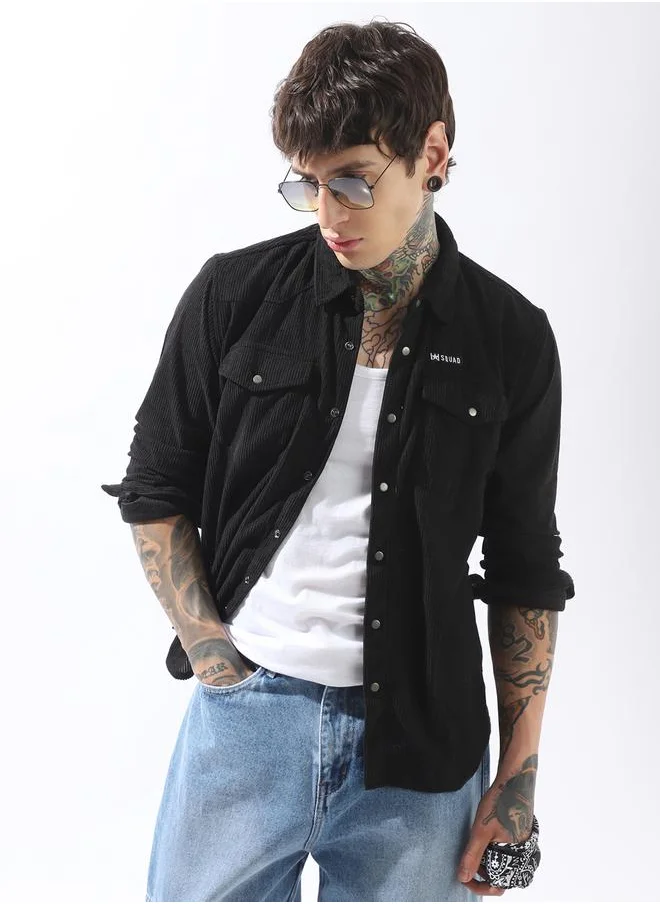 HIGH STAR Black Shirts Solid Button Woven Spread Collar Long Sleeves for Men – Make every day iconic