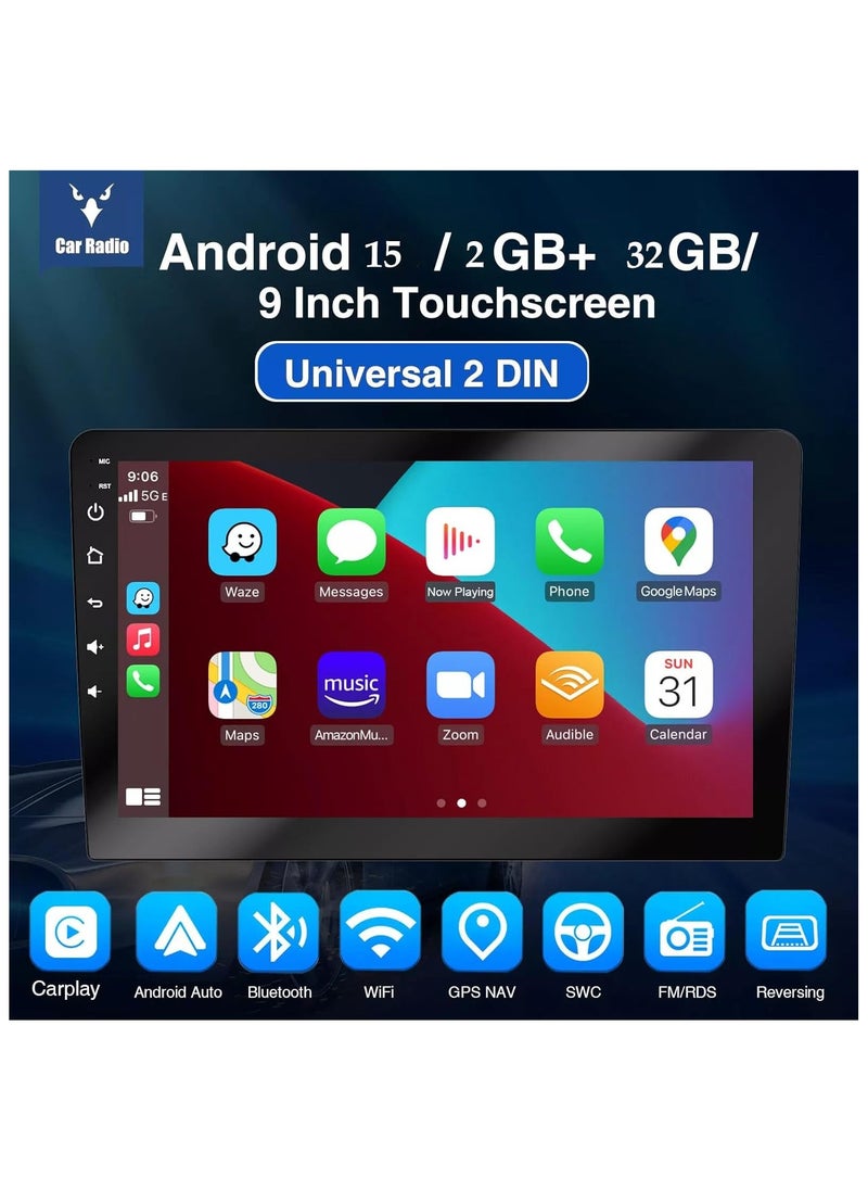 TACPRO - 9-Inch Android Car Stereo Display, 2GB/32GB, IPS Touchscreen, GPS Navigation, CarPlay Support, Bluetooth, Built-in Cooling Fan, 1-Year Warranty - Image 1