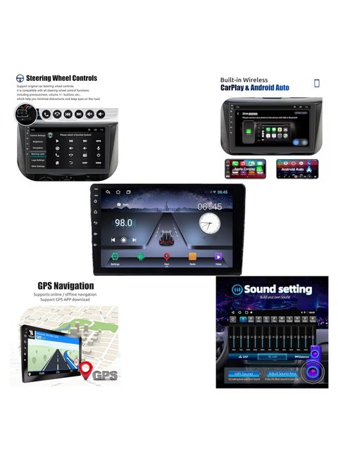 9-Inch Android Car Stereo Display, 2GB/32GB, IPS Touchscreen, GPS Navigation, CarPlay Support, Bluetooth, Built-in Cooling Fan, 1-Year Warranty
