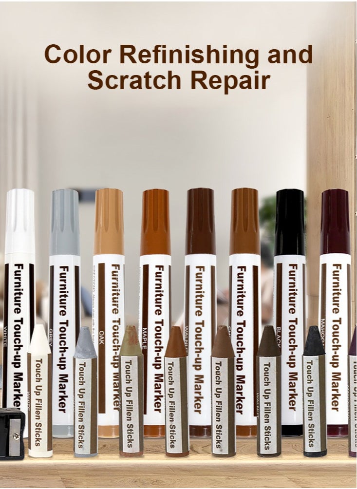 Perfii - Set of 21 Furniture Repair Kit with Touch-up Marker, Touch Up Fillen Sticks and Sharpener - Image 1