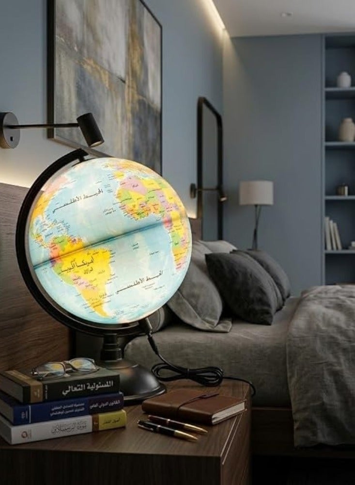 Interactive Illuminated Educational World Globe with LED Light & Accurate Arabic Map - USB Powered - Image 5
