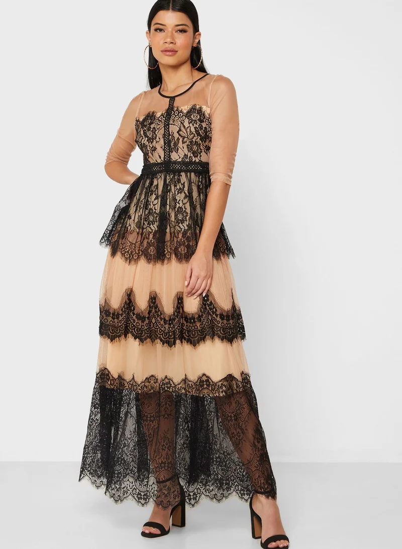 Angel Eye Lace Trim Overlay Dress