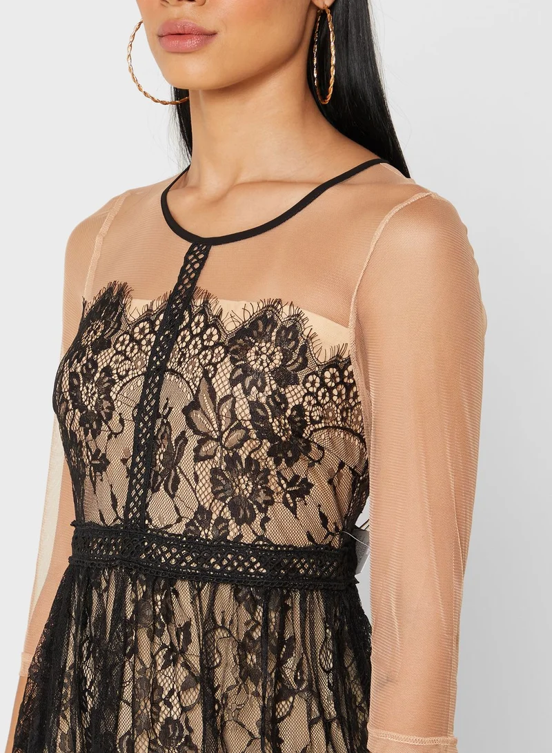 Angel Eye Lace Trim Overlay Dress