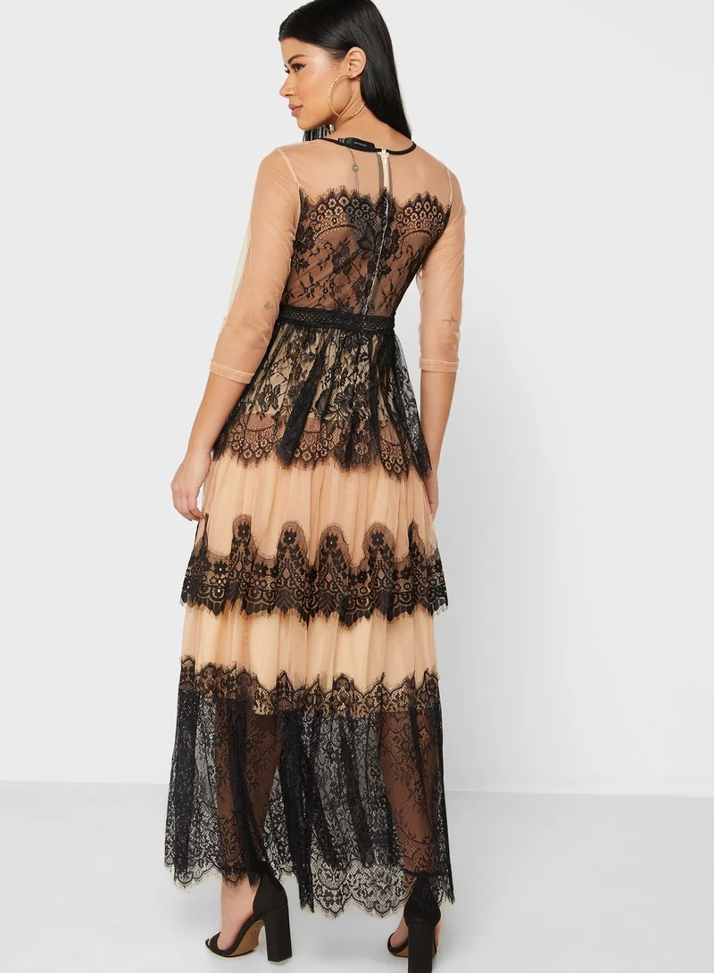 Angel Eye Lace Trim Overlay Dress