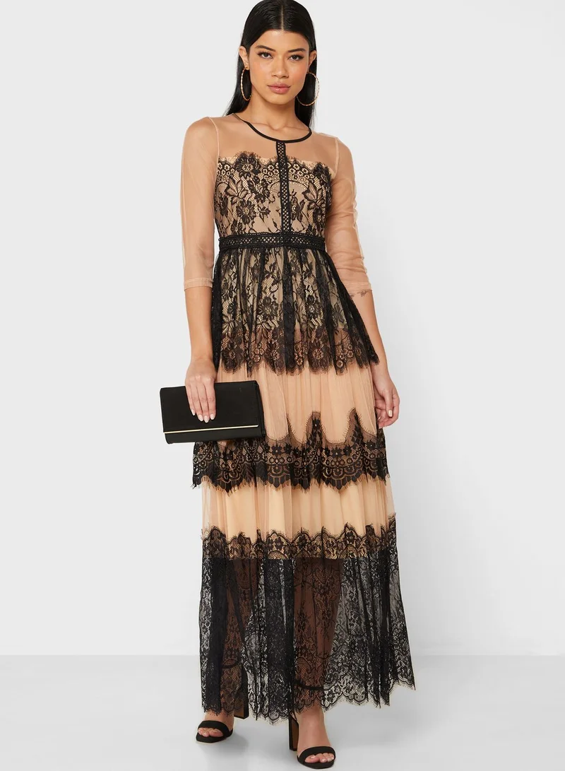 Angel Eye Lace Trim Overlay Dress