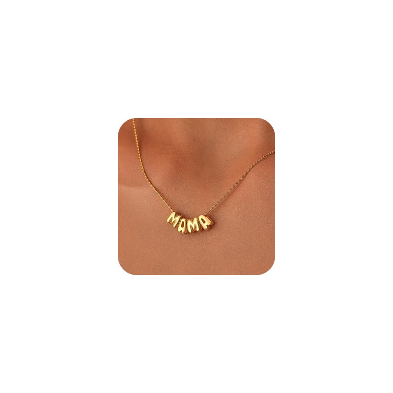 SLOONG Mama Necklace for Women, Mother's Day Gift for Mom Letter Necklace 18K Gold Plated Dainty Mother and Daughter Matching Gift for New Mom Boyfriends Mama (Gold) - Image 1