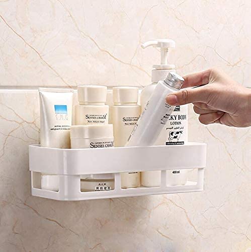 KIDINGTON Plastic Inter Design Bathroom Kitchen Organize Shelf Rack Shower Corner Caddy Basket with Sticker No Drilling Required MaterialPlastic colorwhite - Image 3