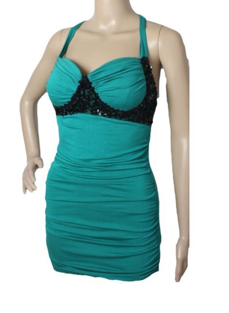 Women sequin lycra bodycon party halter top