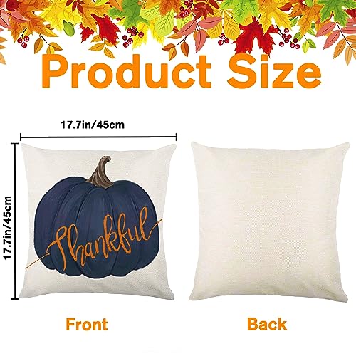 Vellibring Fall Pillow Covers 18 x 18 Inch Blue Pumpkins Throw Pillow Covers for Farmhouse Autumn Cushion Covers Thanksgiving Pillow Case for Indoor Home Bedroom Sofa Decor - Image 2