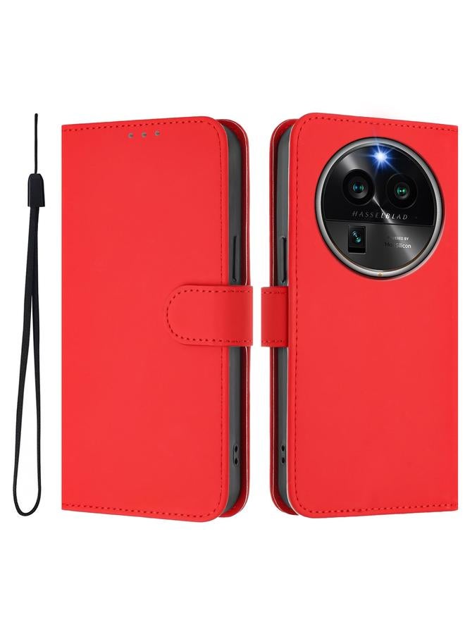 S-TOP Case For OPPO Find X6 Pro Skin Feel Solid Color Leather Phone Case with Lanyard - Image 2