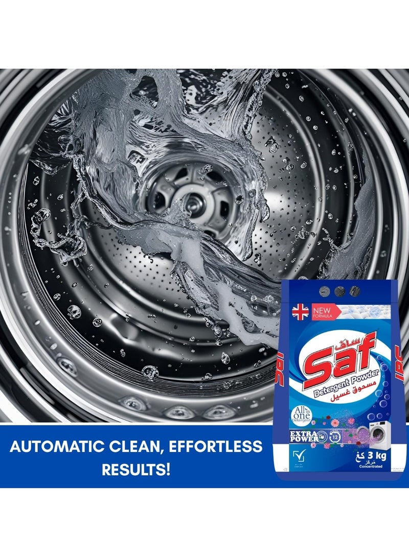 SAF SAF Detergent Powder 3kg, Blue Pack of 3 - Powerful Laundry Cleaning Solution for Brighter Clothes  - Image 3
