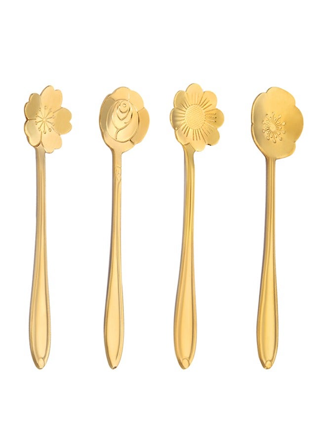 Stainless Steel Spoons Set, 4 Creative Long Spoons, Stainless Steel Cherry Blossom Spoon, Flower Coffee Spoon, Golden Flower Spoon - Image 1