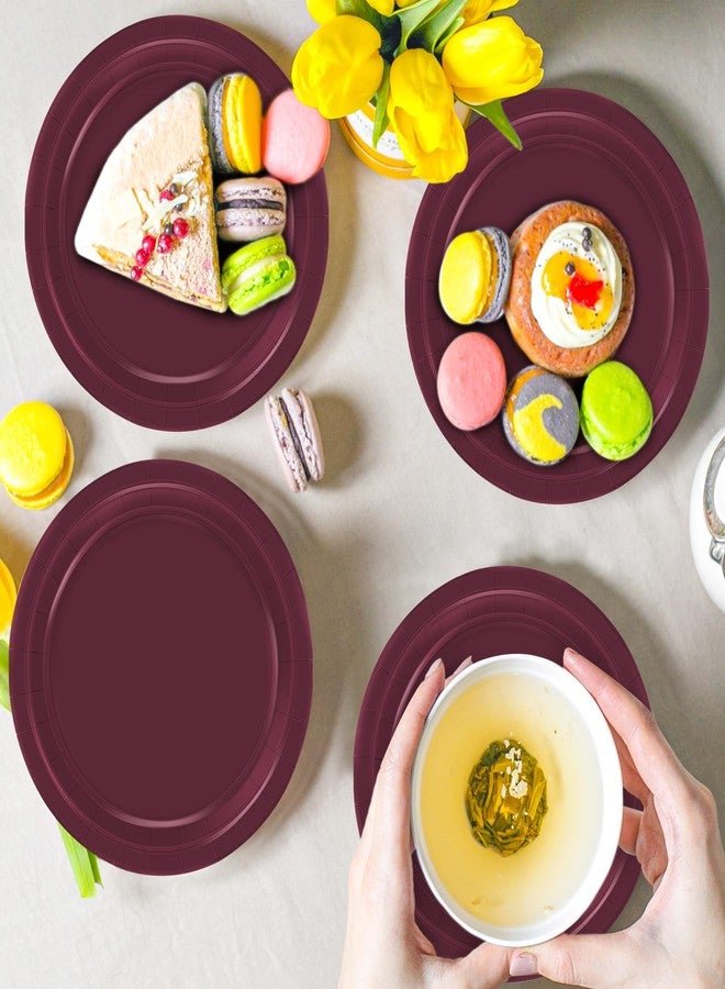 QZYL 50 Pieces Paper Plates, 7" Burgundy Bulk Dessert Plates, Disposable Plates Party Supplies, Round Small Paper Plates, Burgundy Party Decorations for Bridal Dinner Holiday Travel Valentine's Day - Image 4