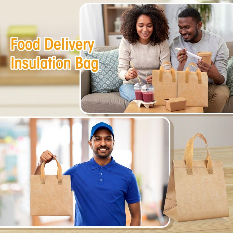 Kacctyen 100 Pcs Insulated Take Out Bags Bulk 9.5 x 6 x 9.5 in Thermal Insulation Food Bag for Coffee, Milk Tea, Hot Cold Food, Delivery Cooler Bag for Catering Restaurant Grocery Picnic (Kraft Color) - Image 3