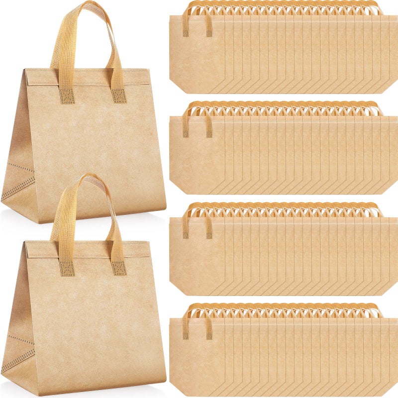 Kacctyen 100 Pcs Insulated Take Out Bags Bulk 9.5 x 6 x 9.5 in Thermal Insulation Food Bag for Coffee, Milk Tea, Hot Cold Food, Delivery Cooler Bag for Catering Restaurant Grocery Picnic (Kraft Color) - Image 1