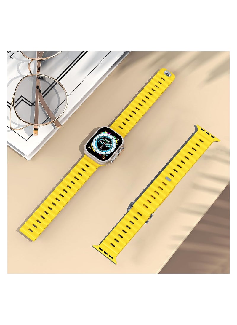 Color Fans - Soft Silicone Ocean Sports Strap Compatible Apple Watch 41mm 40mm 38mm for Men Women, Adjustible Watch Band for Apple Watch SE/Series 9/8/7/6/5/4/3/2/1 - Yellow - Image 1