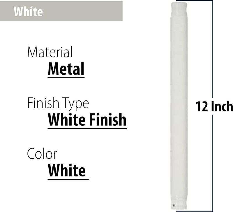 Ciata Ceiling Fan Extension Rod, Ceiling Fan Downrod, 12 Inch long Extension Downrod for Ceiling Fans, 1/2” Inside Diameter with Tapered threaded ends, White Finish - Image 5