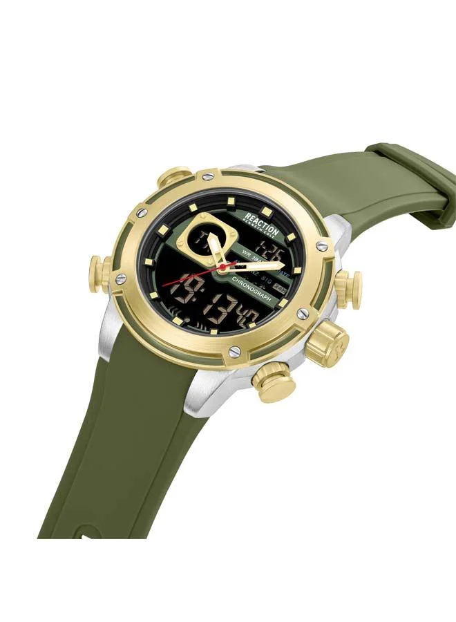 كينيث كول ريأكشن Black Dial Green Silicone Strap Analog-digital Watch for Men, 56.2mm