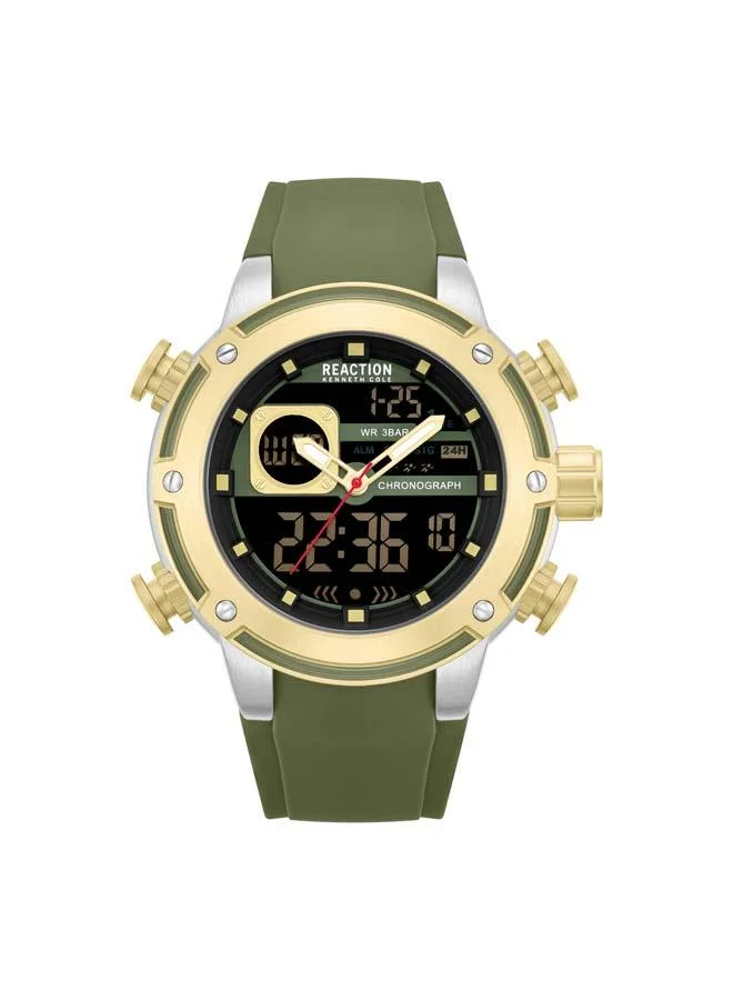 كينيث كول ريأكشن Black Dial Green Silicone Strap Analog-digital Watch for Men, 56.2mm