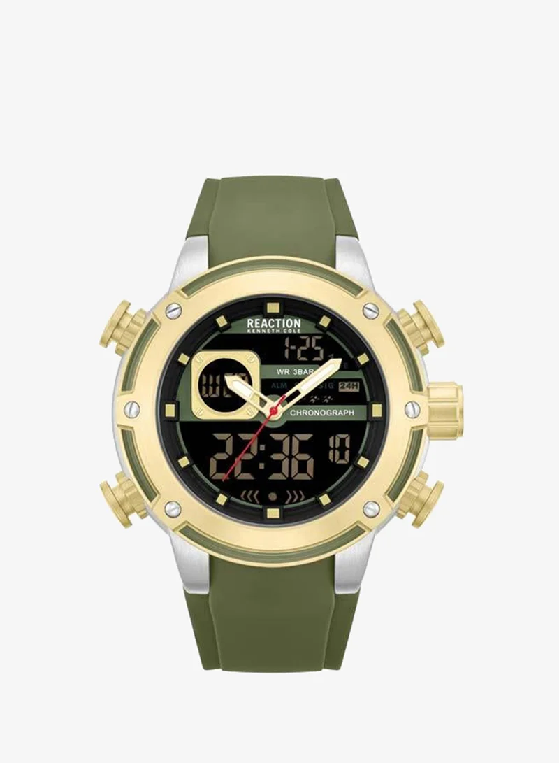Kenneth Cole Reaction Black Dial Green Silicone Strap Analog-digital Watch for Men, 56.2mm