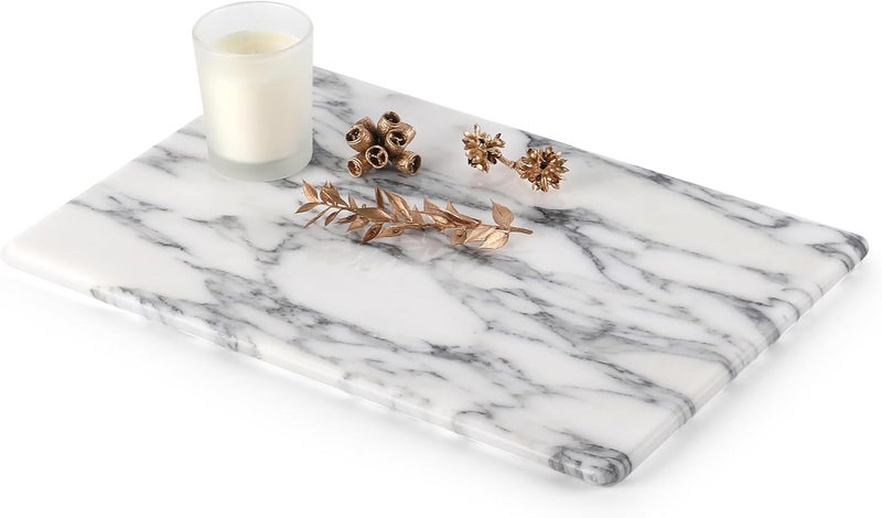 Koville Italian Natural Marble Cutting Board for Kitchen Pastry Bread Macaron Display 12 x 8 Real Stone Slab Marble Cheese Board for Counter Bathroom Perfume Tray Candle Plate Arabescato - Image 1