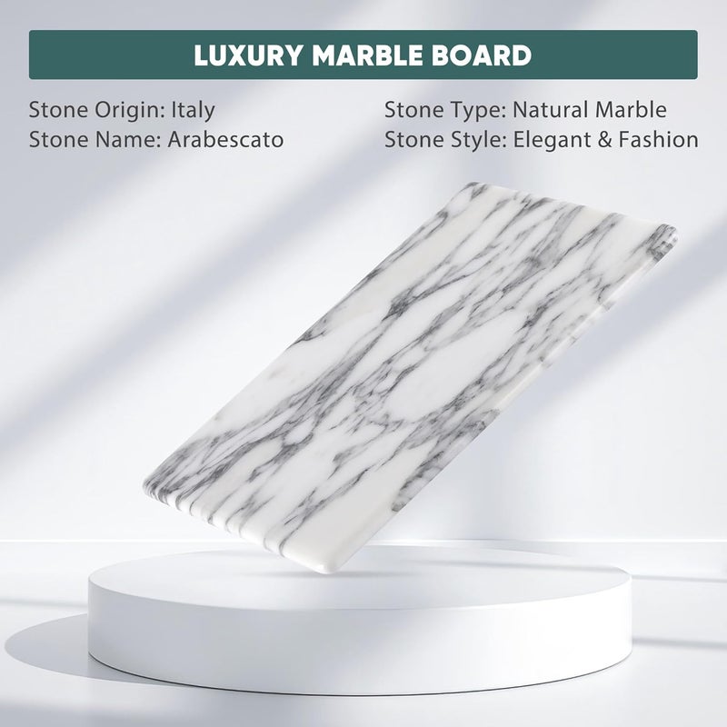 Koville Italian Natural Marble Cutting Board for Kitchen Pastry Bread Macaron Display 12 x 8 Real Stone Slab Marble Cheese Board for Counter Bathroom Perfume Tray Candle Plate Arabescato - Image 2