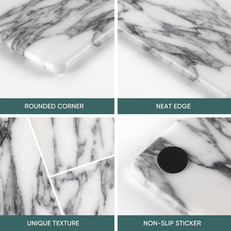 Koville Italian Natural Marble Cutting Board for Kitchen Pastry Bread Macaron Display 12 x 8 Real Stone Slab Marble Cheese Board for Counter Bathroom Perfume Tray Candle Plate Arabescato - Image 4