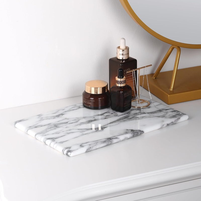 Koville Italian Natural Marble Cutting Board for Kitchen Pastry Bread Macaron Display 12 x 8 Real Stone Slab Marble Cheese Board for Counter Bathroom Perfume Tray Candle Plate Arabescato - Image 5