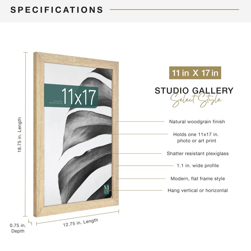 أم سي أس MCS Studio Gallery 11x17 Picture Frame Natural Woodgrain Rectangle Photo Frame for Photo Photo Posts & Art Prints (1 pack) - Image 4