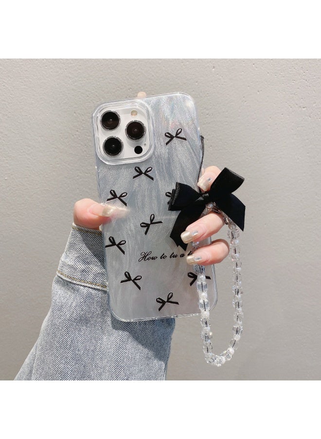 NIBEMINENT Bow Protective TPU Case Cover For iPhone 16 Pro Max, Black Bow With Black Butterfly Pearl Knot Bracelet - Image 2