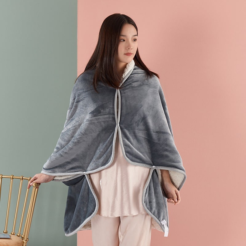 Double-Layer Shawl Blanket, Thickened Cape-Style Shawl Blanket, Single-Layer Enlarged Waist And Shoulder Protection Cape Blanket, Warm Blanket - Image 2
