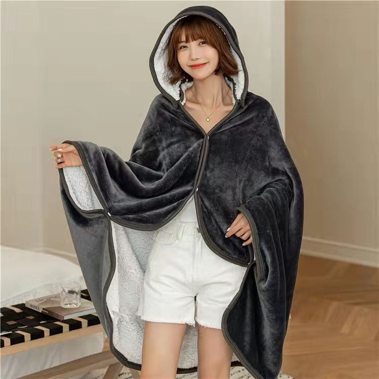 Double-Layer Shawl Blanket, Thickened Cape-Style Shawl Blanket, Single-Layer Enlarged Waist And Shoulder Protection Cape Blanket, Warm Blanket - Image 1