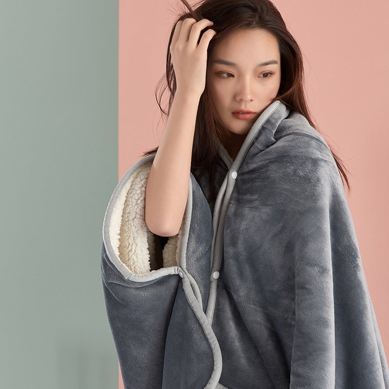 Double-Layer Shawl Blanket, Thickened Cape-Style Shawl Blanket, Single-Layer Enlarged Waist And Shoulder Protection Cape Blanket, Warm Blanket - Image 5
