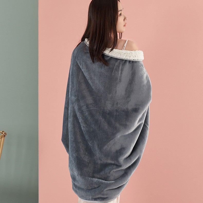 Double-Layer Shawl Blanket, Thickened Cape-Style Shawl Blanket, Single-Layer Enlarged Waist And Shoulder Protection Cape Blanket, Warm Blanket - Image 4