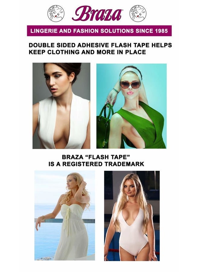 Braza شريط فلاش - شريط لاصق شفاف مزدوج الجوانب للملابس والأقمشة والجسم، (4) لفات بطول 20 قدم - Image 4