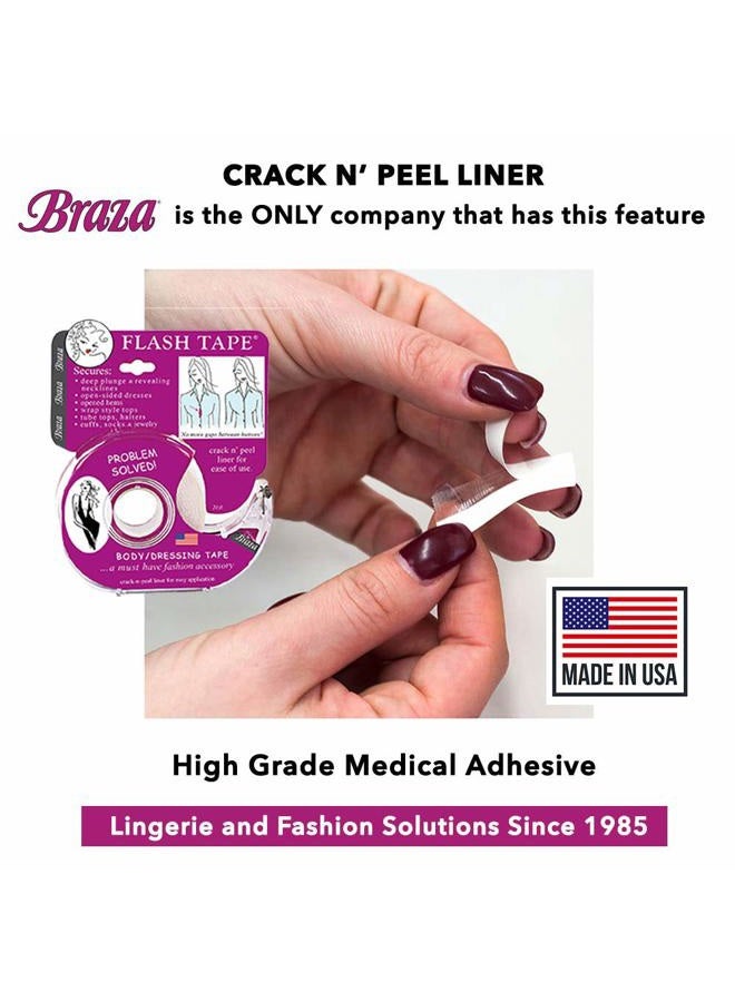 Braza شريط فلاش - شريط لاصق شفاف مزدوج الجوانب للملابس والأقمشة والجسم، (4) لفات بطول 20 قدم - Image 2