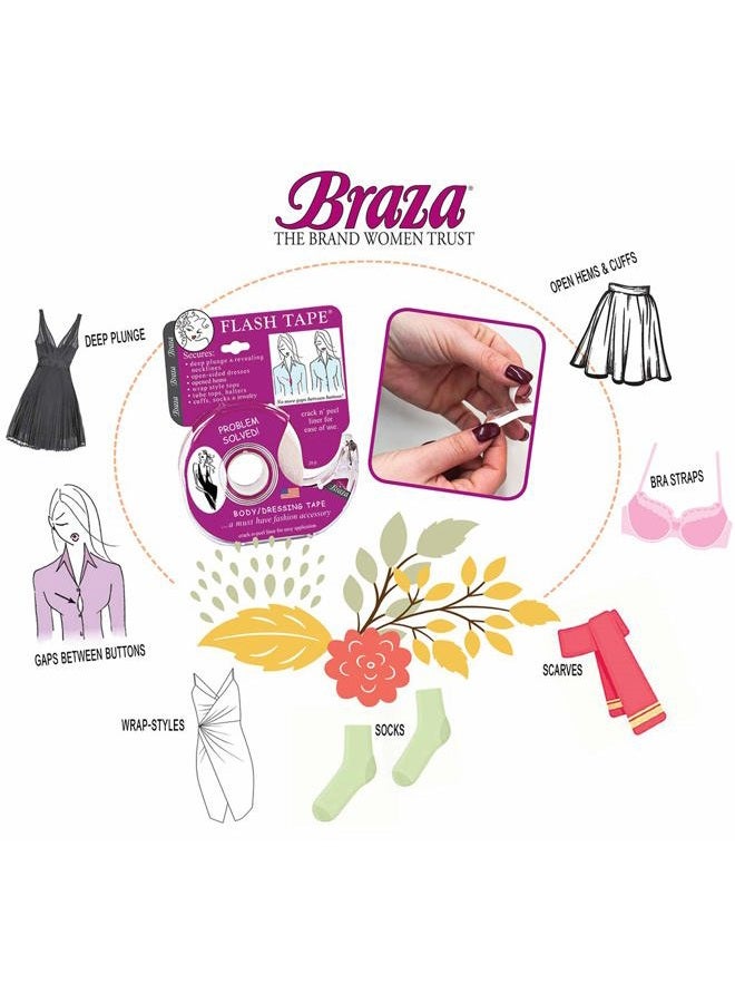 Braza شريط فلاش - شريط لاصق شفاف مزدوج الجوانب للملابس والأقمشة والجسم، (4) لفات بطول 20 قدم - Image 3