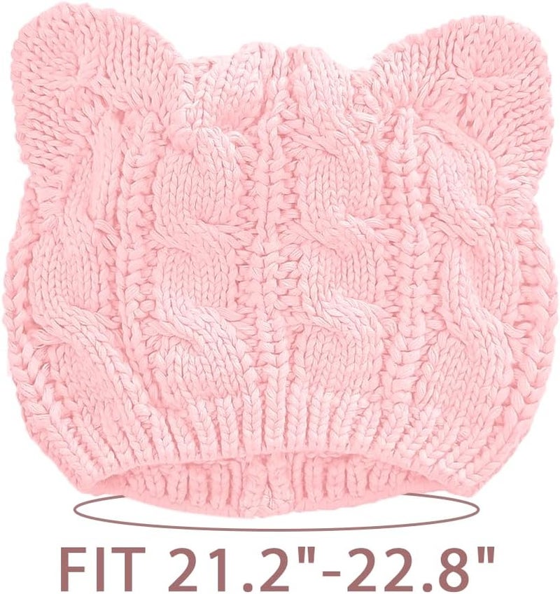 v28 Women Men Girls Boys Teens Cute Cat Ear Knit Cable Rib Hat Cap Beanie - Image 2