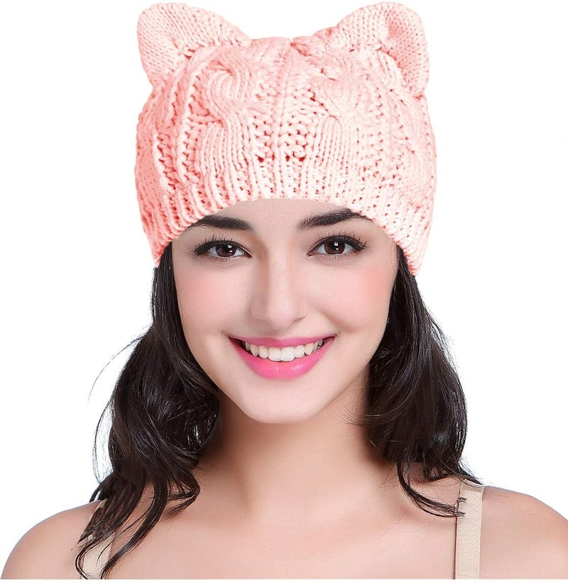 v28 Women Men Girls Boys Teens Cute Cat Ear Knit Cable Rib Hat Cap Beanie - Image 1