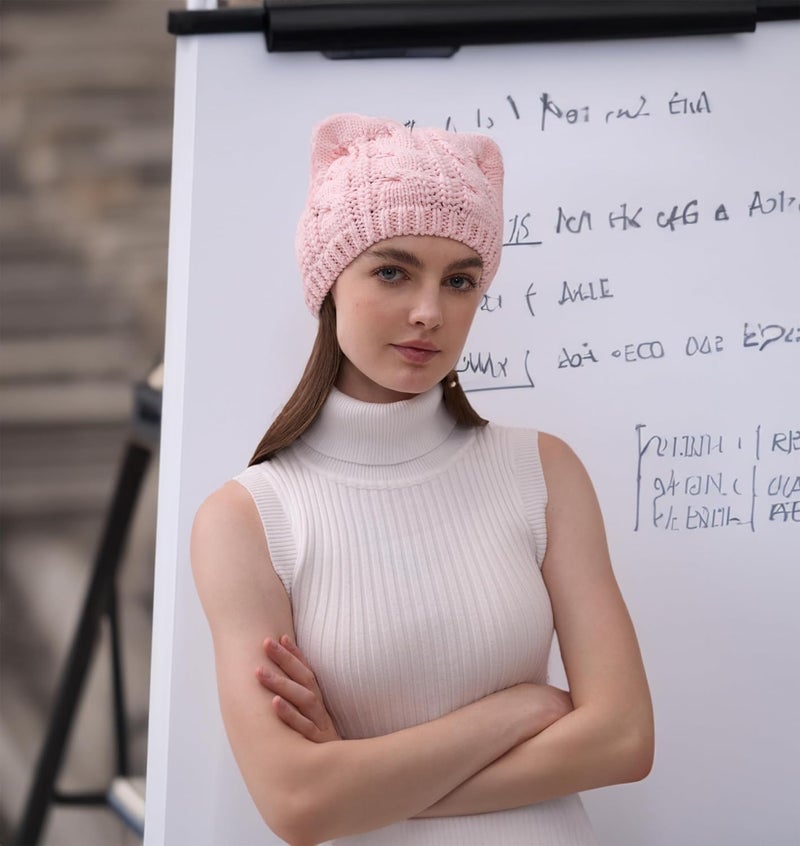 v28 Women Men Girls Boys Teens Cute Cat Ear Knit Cable Rib Hat Cap Beanie - Image 4