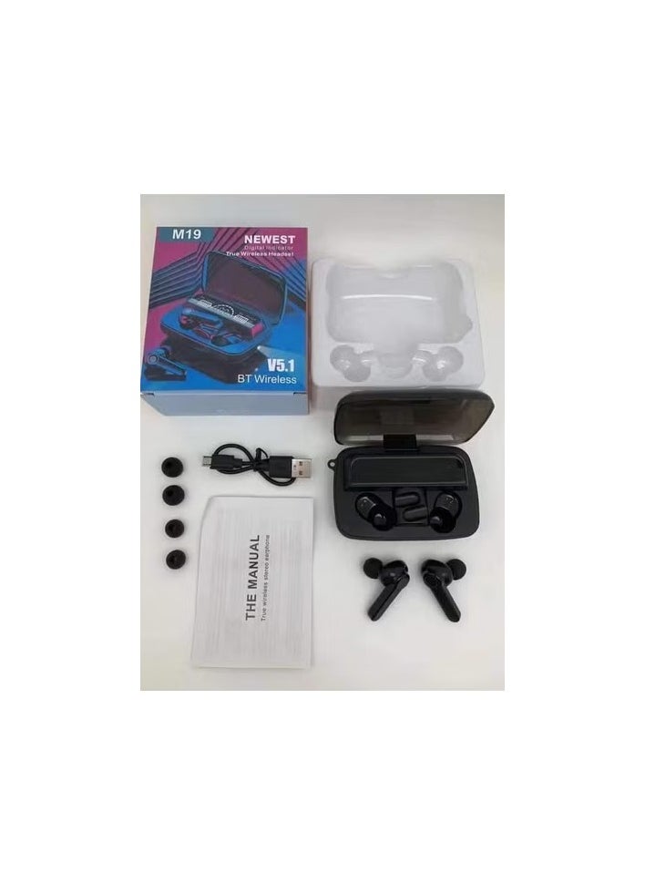 TWS - M19 TWS 5.1 Wireless Bluetooth In-Ear Earphones with Large Digital LED Display and Touch Control with Mini Flashlight - Image 1