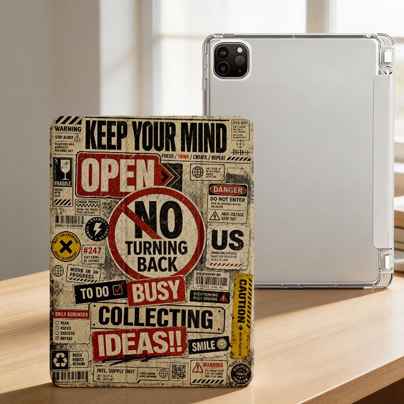 Tablet Case for Samsung Galaxy Tab, Street Warning Sticker Collage, Galaxy Tab Clear Case for S6 S7 S8 S9 S10 Lite FE Plus A8 A9+ A11+, Suitable for 10.4 10.5 11 12.4 inch Lightweight Clear Protective with Stand - Image 3
