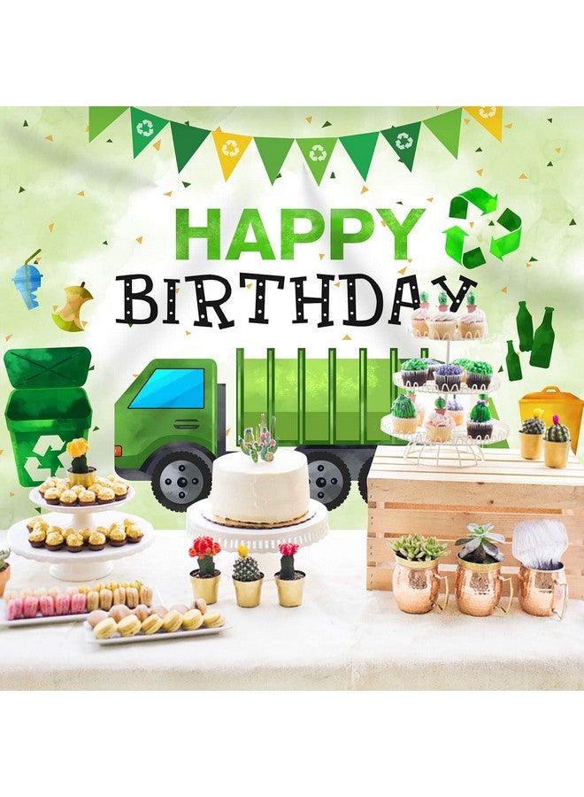 Rsuuinu Garbage Truck Happy Birthday Backdrop Boy Bang Boom Crash Dump Everything Celebrate Birthday Photography Green And Blue Background Birthday Party Decorations Supplies Photo Booth Props 7X5Ft - Image 4