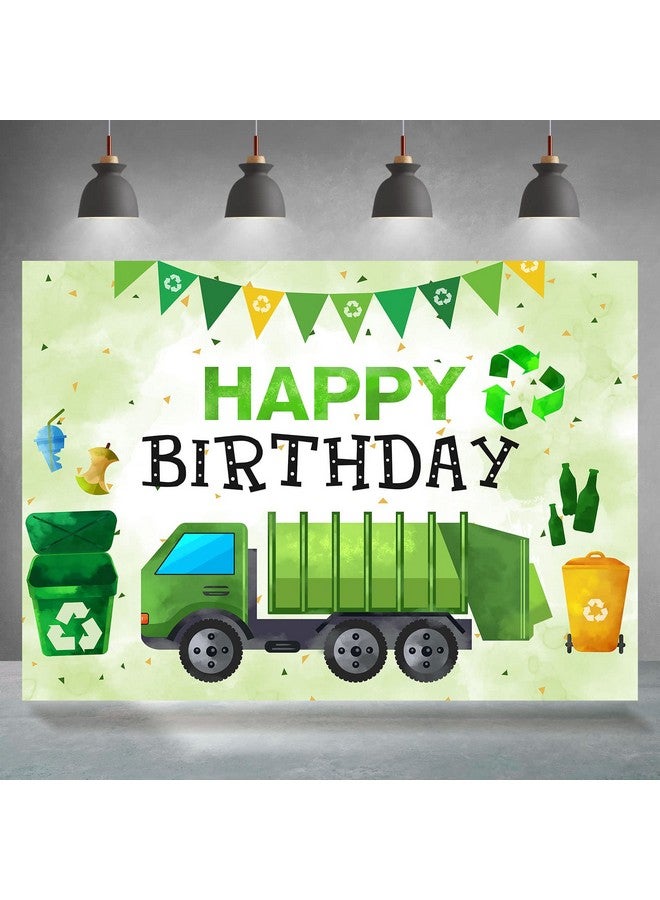 Rsuuinu Garbage Truck Happy Birthday Backdrop Boy Bang Boom Crash Dump Everything Celebrate Birthday Photography Green And Blue Background Birthday Party Decorations Supplies Photo Booth Props 7X5Ft - Image 2